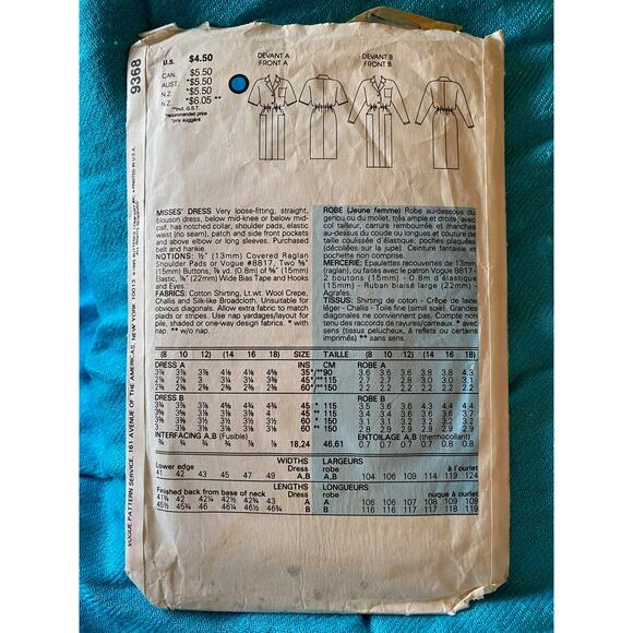 Vogue 9368 shirt dress pattern size 14 - Picture 3 of 6